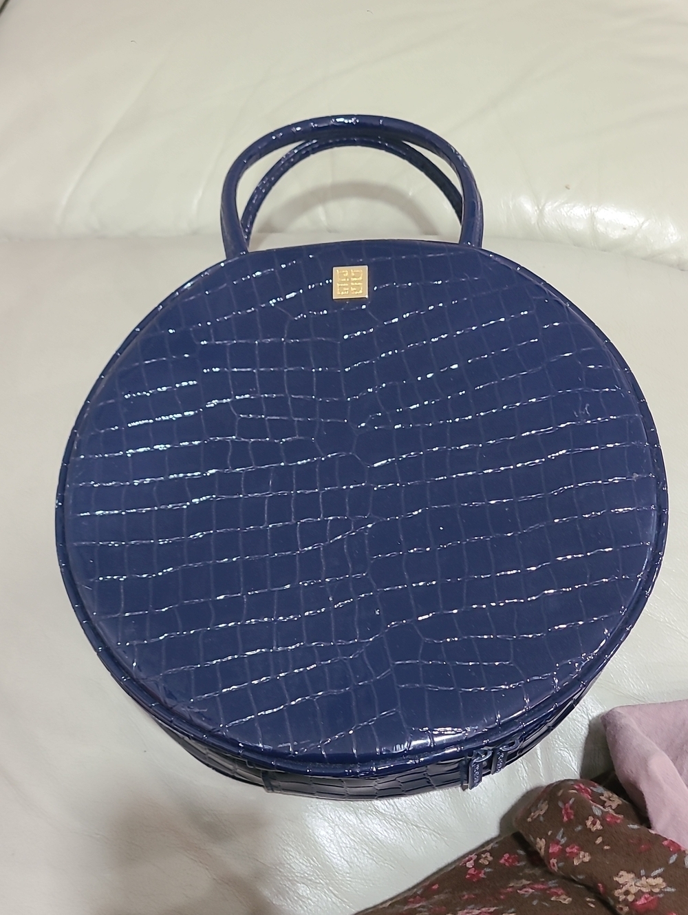 Givenchy Navy Croc-Embossed Round Top-Handle Cosmetic Case